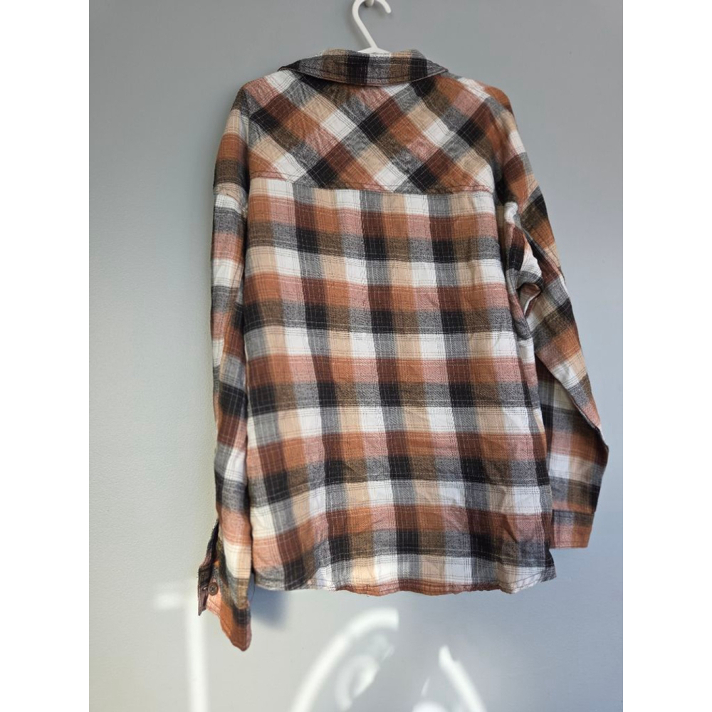Women's NOBO Petite Plaid Button Down Shirt in Brown & White - Picture 4 of 4